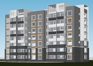 灰白现代住宅公寓楼设计SU(草图大师)模型