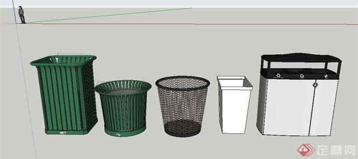 5款现代简约垃圾箱设计su模型(1)