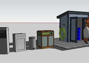 6种垃圾桶及环卫工人SU(草图大师)模型