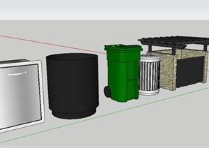 5款各式造型户外垃圾箱SU(草图大师)模型