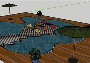 户外泳池景观组合SU(草图大师)模型