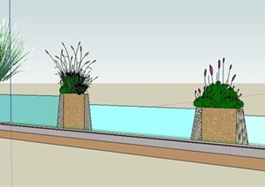 叠水池立面SU(草图大师)模型