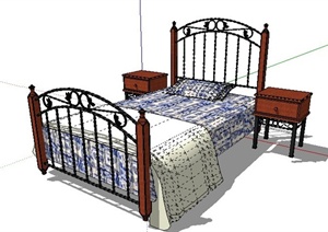 工业风格床及床头柜SU(草图大师)模型