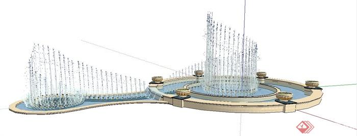 两款新古典喷泉水池设计su模型(1)