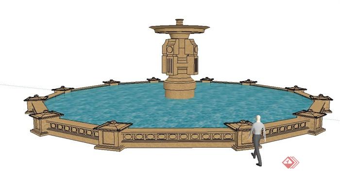 两款新古典喷泉水池设计su模型(2)