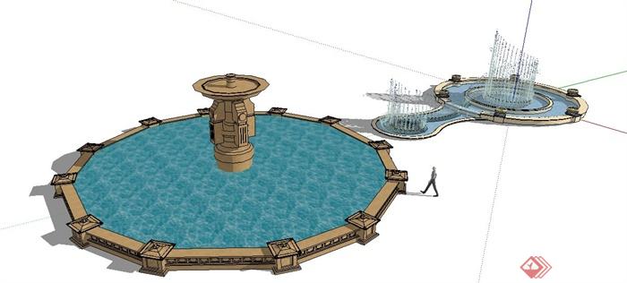 两款新古典喷泉水池设计su模型(3)