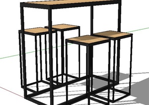 现代室内桌凳组合设计SU(草图大师)模型