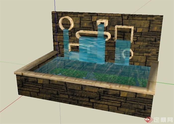 跌水景观鱼池设计su模型(2)