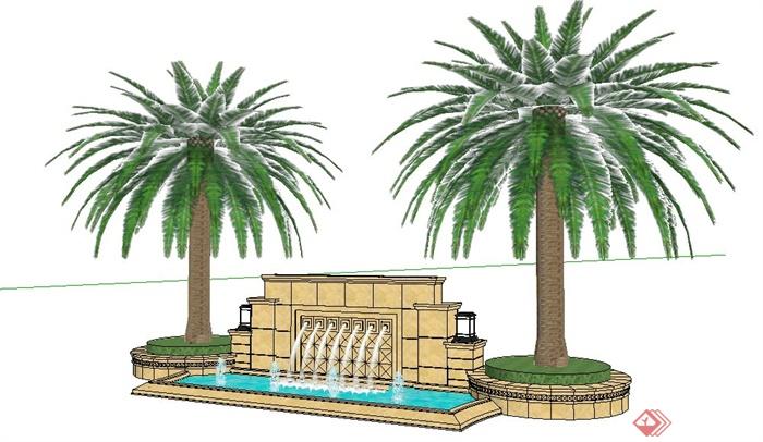 喷泉水池树池组合su模型(1)