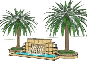 喷泉水池树池组合SU(草图大师)模型