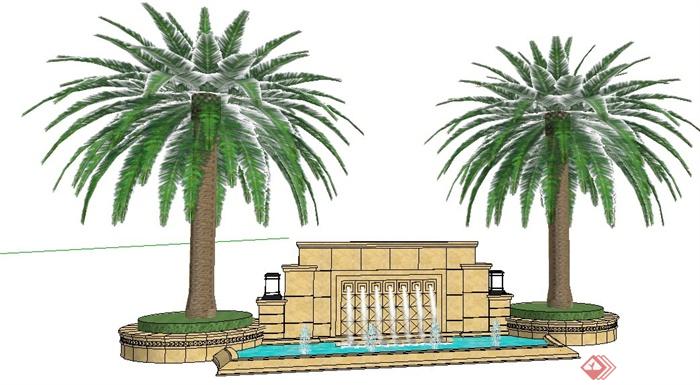 喷泉水池树池组合su模型(2)