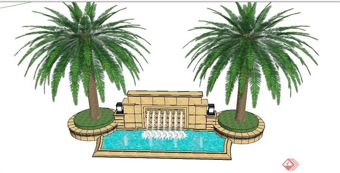 喷泉水池树池组合su模型(3)