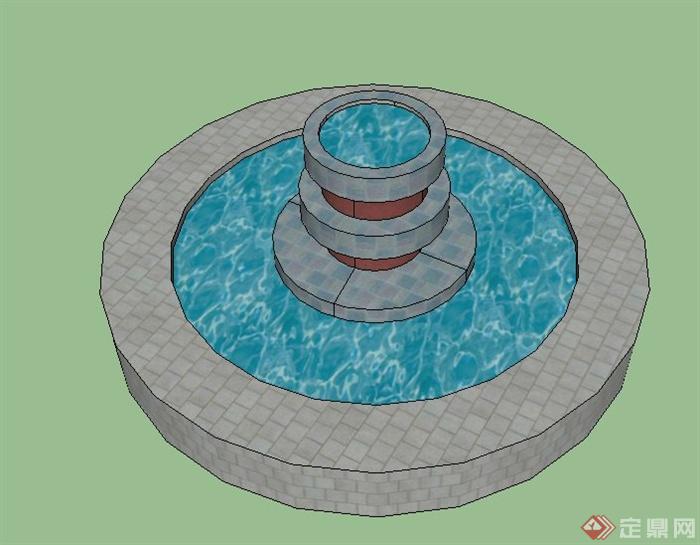 景观圆形水池设计su模型(2)