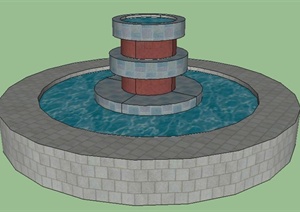 景观圆形水池设计SU(草图大师)模型