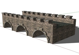 现代风格详细砖砌园桥设计SU(草图大师)模型