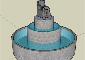 景观雕塑叠水池SU(草图大师)模型