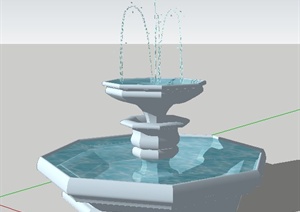简约多边形景观喷泉水池SU(草图大师)模型