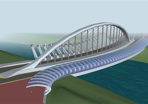 现代风格详细交通过江大桥设计SU(草图大师)模型
