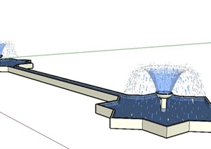 简约连体喷泉水池SU(草图大师)模型