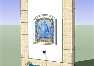 喷泉水景墙设计SU(草图大师)模型