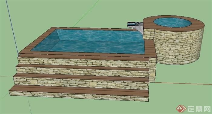 圆形及矩形组合水池su模型(2)