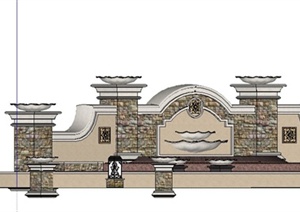 欧式小广场景墙设计SU(草图大师)模型