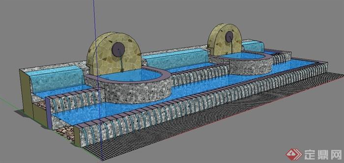 跌水叠水池设计su模型(1)