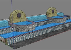 跌水叠水池设计SU(草图大师)模型