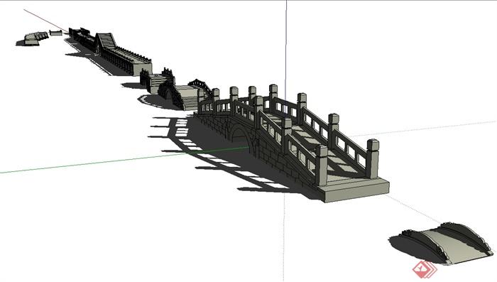 现代中式风格园林景观园桥设计su模型(2)