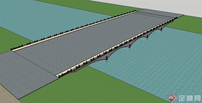 欧式风格详细过江大桥设计su模型(1)