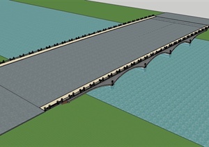 欧式风格详细过江大桥设计SU(草图大师)模型