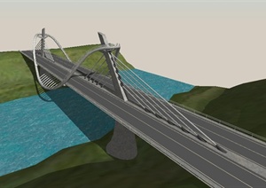 现代风格独特造型的交通大桥设计SU(草图大师)模型