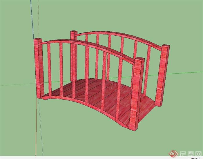 现代风格红色木桥园桥设计su模型(3)