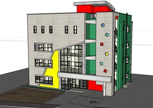 现代风格造型独特的四层小楼住宅建筑SU(草图大师)模型