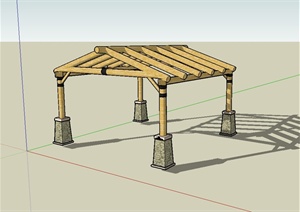现代风格详细完整的木廊架设计SU(草图大师)模型
