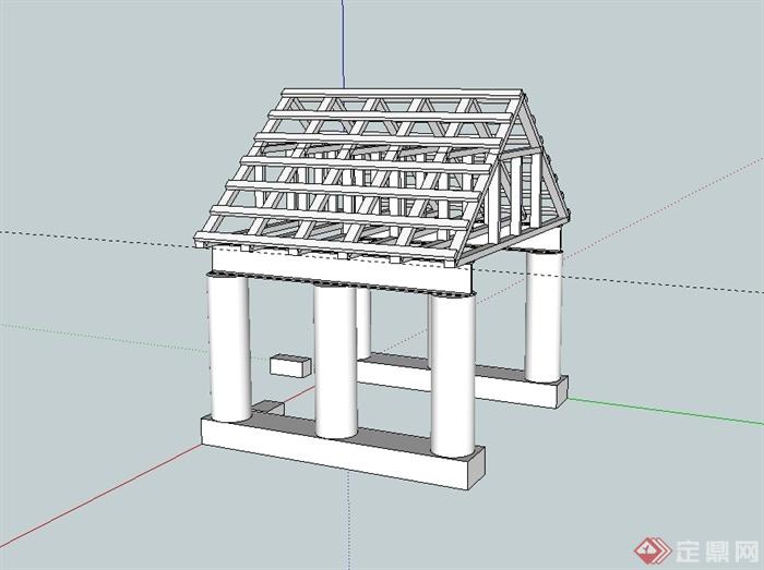 现代风格简单的景观亭子设计su模型(2)