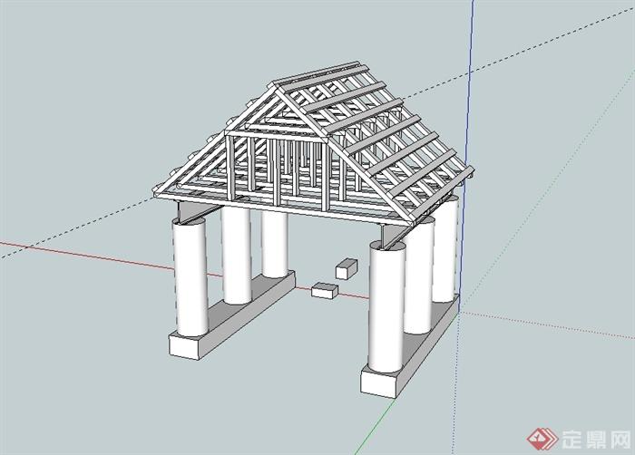 现代风格简单的景观亭子设计su模型(3)