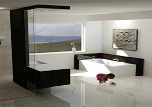 现代风格详细精致室内浴室空间设计SU(草图大师)模型