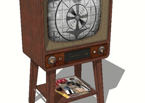 老式电视机摆件SU(草图大师)模型