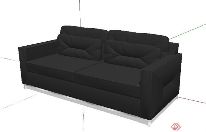 黑色双人沙发设计su模型(1)