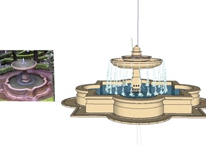 简欧风格喷泉水池设计SU(草图大师)模型
