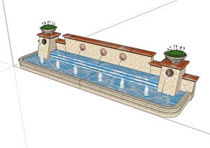 简欧风格详细完整的喷泉水池设计SU(草图大师)模型