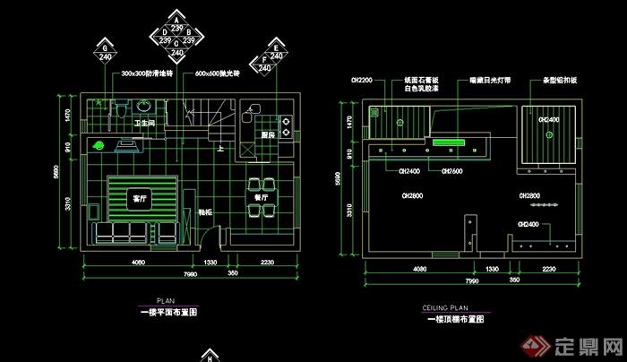 北欧风格详细复式室内空间住宅设计cad施工图(1)