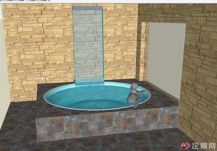 现代风格庭院浴池水池设计su模型(2)