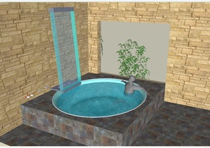 现代风格庭院浴池水池设计SU(草图大师)模型