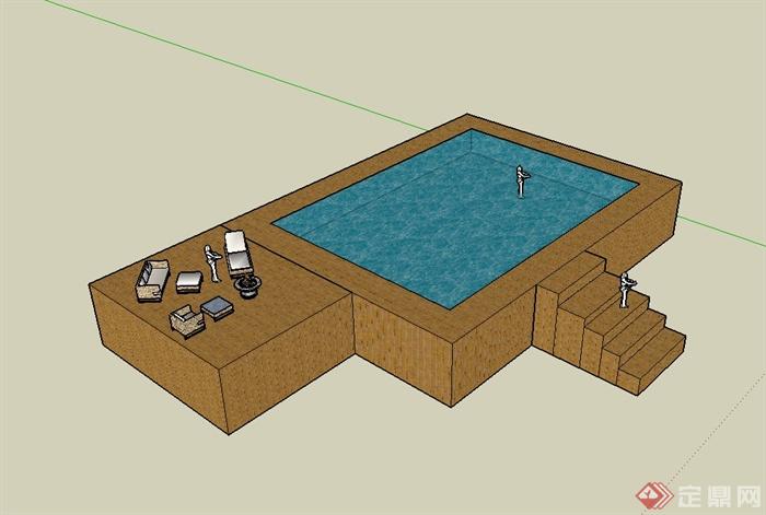 现代风格独特温泉游泳池设计su模型(1)