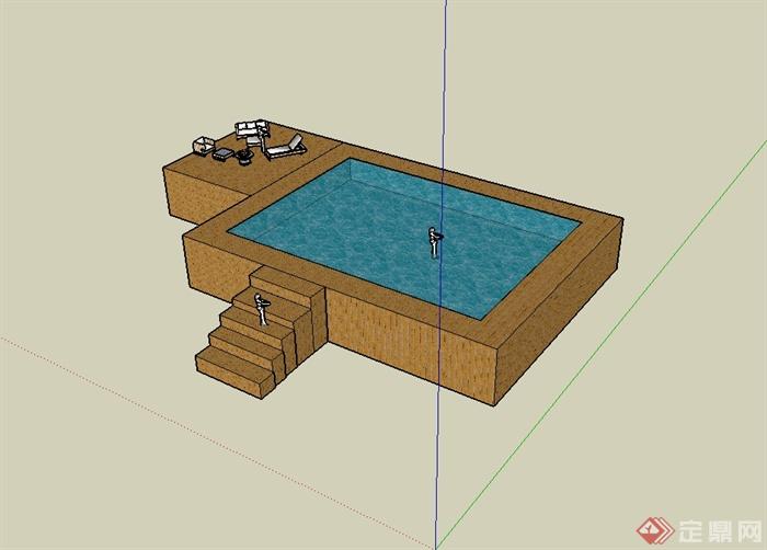 现代风格独特温泉游泳池设计su模型(2)