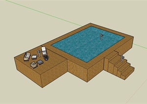 现代风格独特温泉游泳池设计SU(草图大师)模型