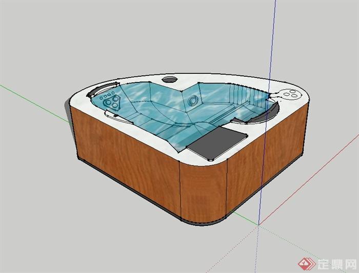 某现代风格温泉室内浴池设计su模型(1)