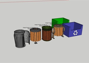 现代园林景观多个不同的垃圾箱设计SU(草图大师)模型
